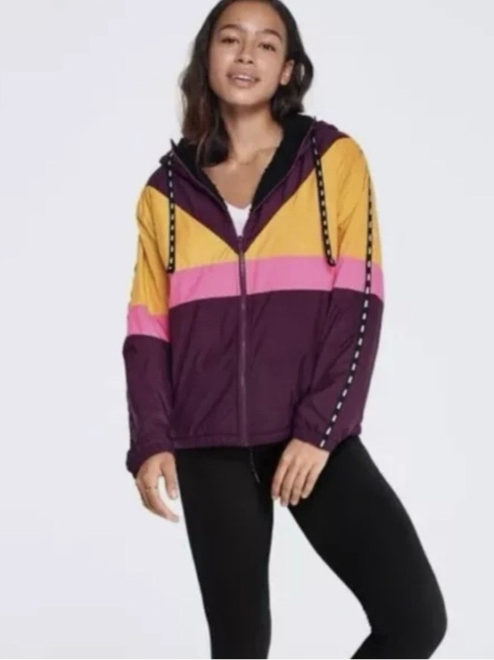 Victoria’s Secret PINK Sherpa-Lined Full Zip Anorak Jacket – Ruby God Glow, XS/S